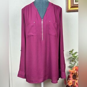 Apt. 9 Wine Buttoned Relaxed Tunic